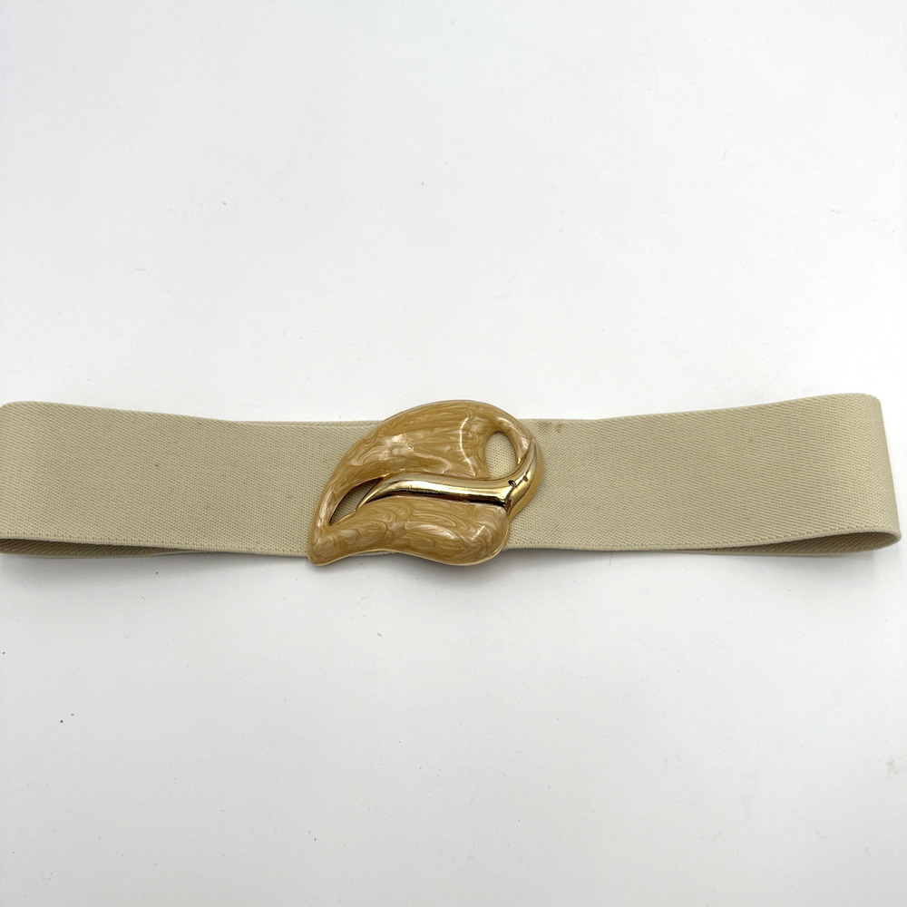 Vintage 80’s Stretch Accent Belt Tan Cream Beige Cloud Swirl Gold